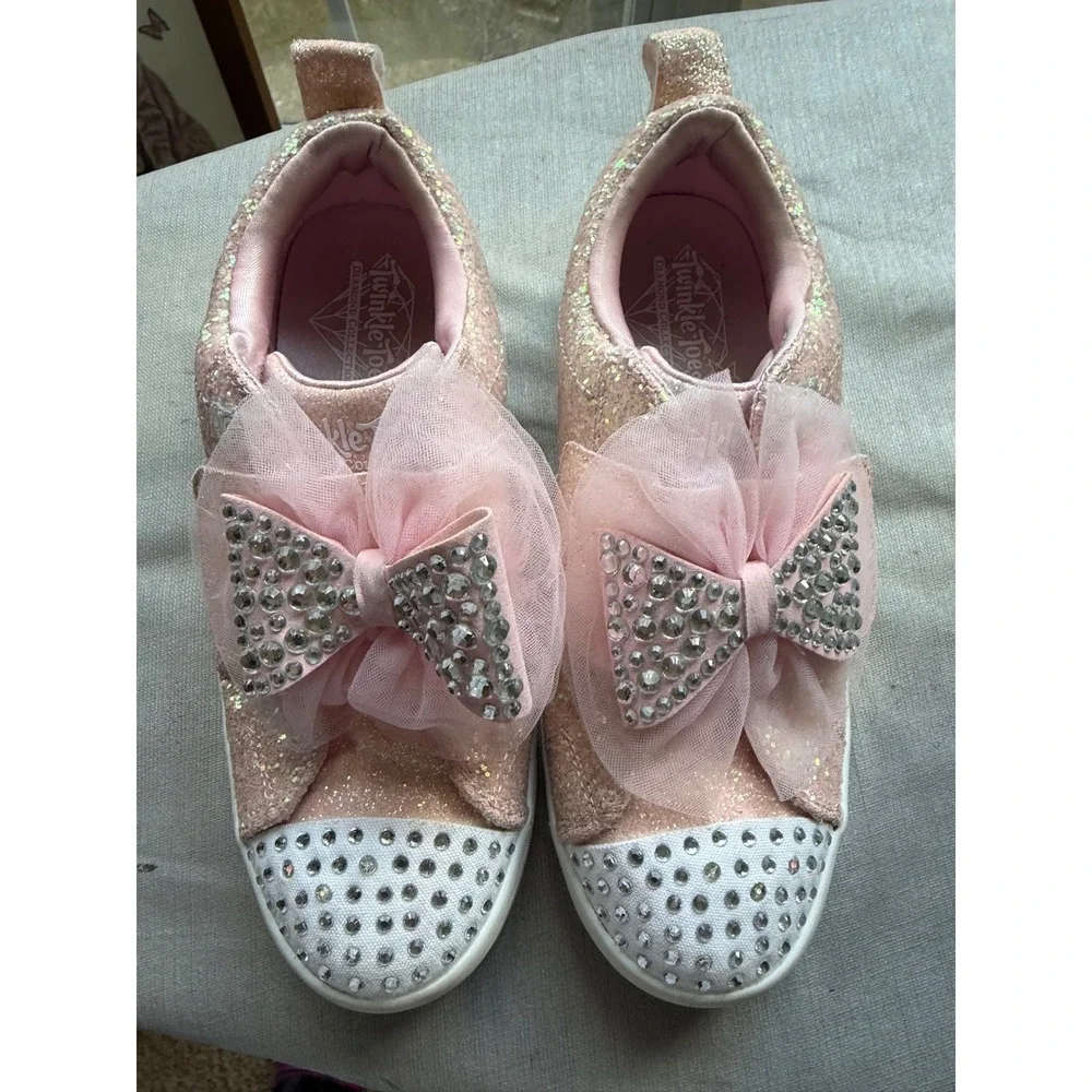 Skechers Twinkle Toes Sz 2 Diamond Collection Pink Glitter Light Up Shoes Kids